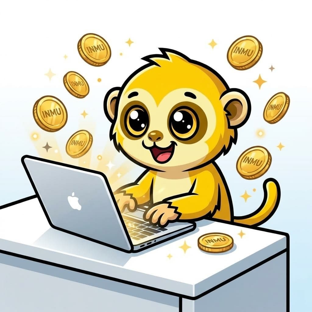 Monkey character working on a PC